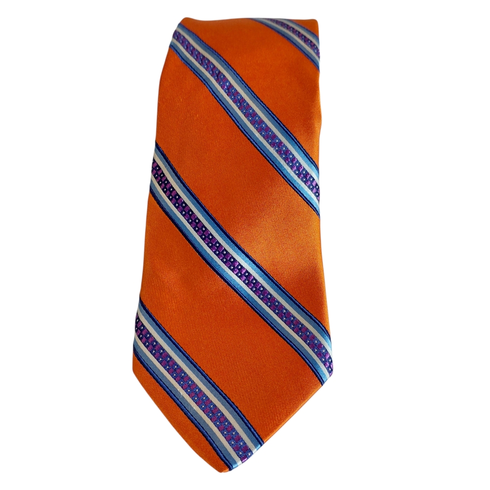 Ted Baker London Vibrant Orange Silk Tie with Blue and Purple Accents 60"
